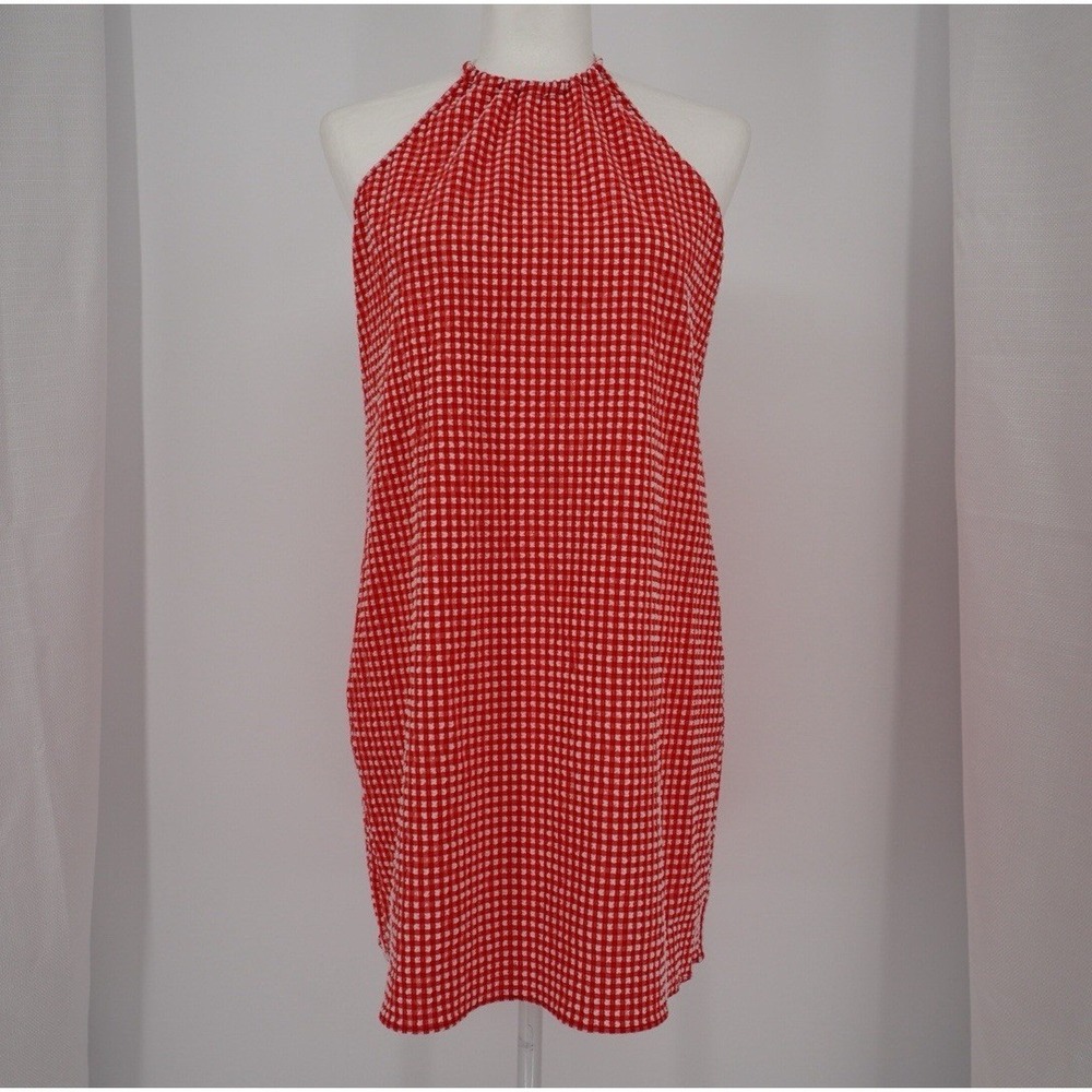 Hunza‎ G Halter Neck Red Gingham Seersucker Mini Dress Large Vacation